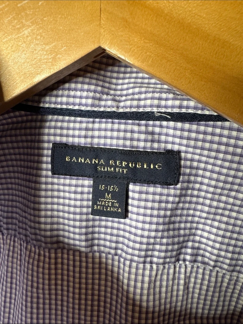Banana Republic Slim Fit Purple White Micro Check Dress Shirt Medium 15–15.5